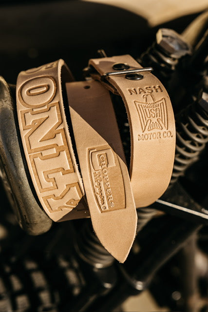 "Choppers Only" U.S. made leather belts  Choppers Magazine X Nash Motorcycle Co.